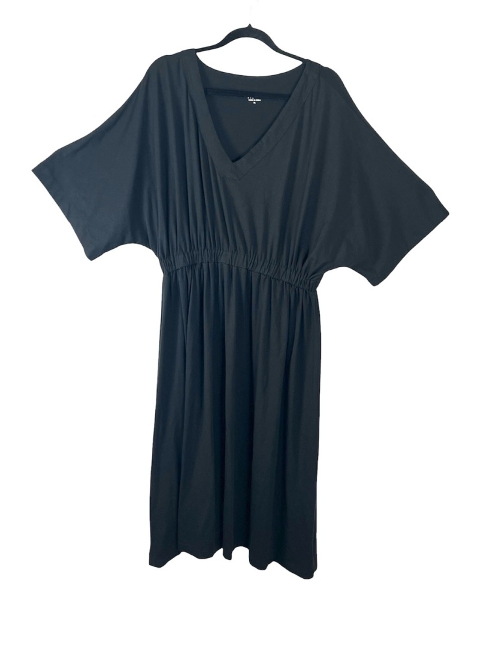 Able black Nina dolman sleeve v neck cinched waist midi dress XL
